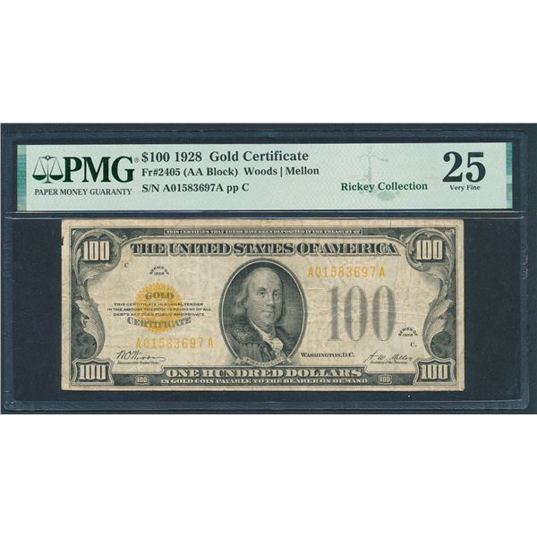 1928 $100 Gold Certificate PMG 25