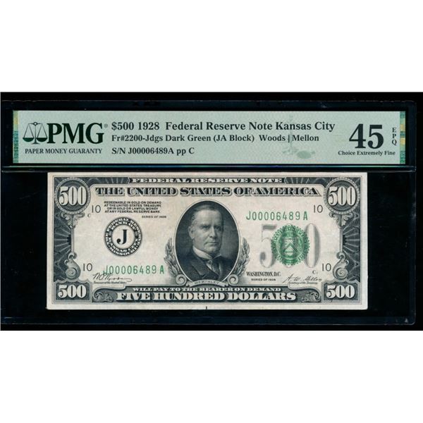 1928 $500 Kansas City FRN PMG 45EPQ
