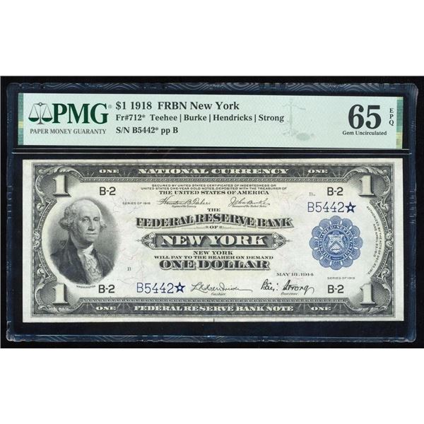 1918 $1 STAR Note New York FRBN PMG 65EPQ