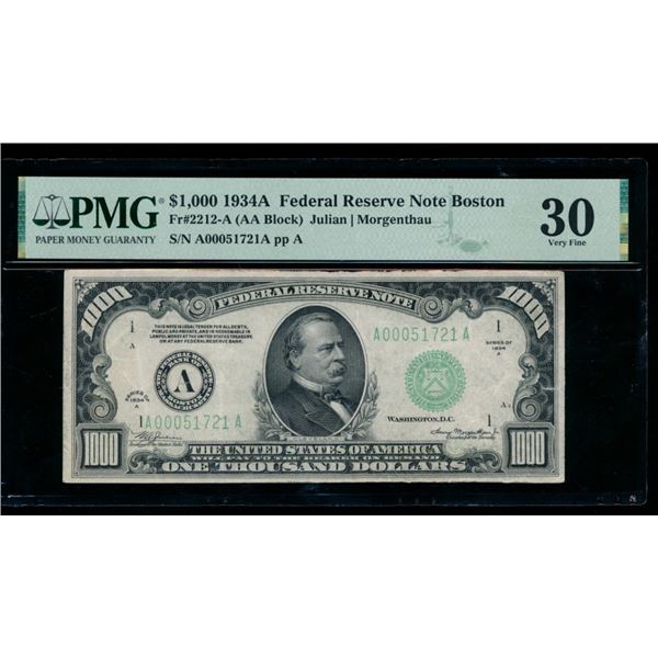 1934A $1000 Boston FRN PMG 30
