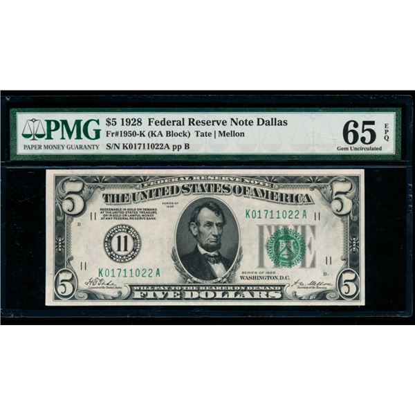 1928 $5 Dallas FRN PMG 65EPQ