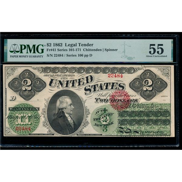 1862 $2 Legal Tender Note PMG 55