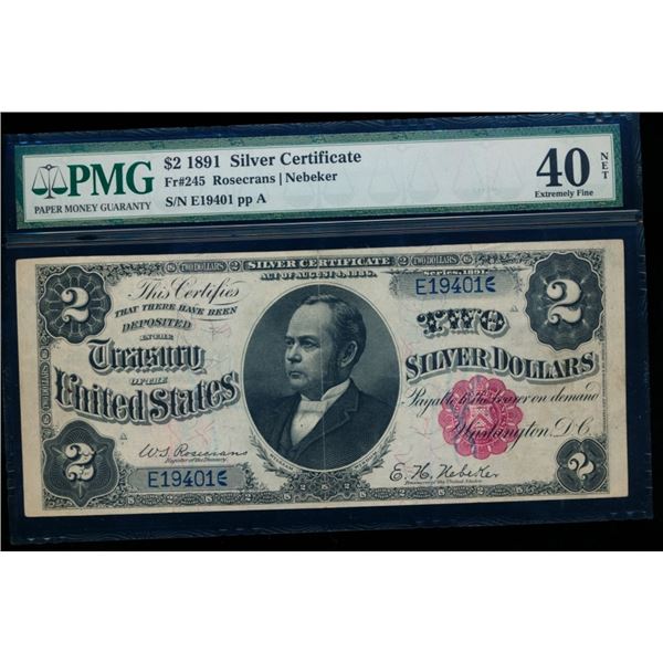 1891 $2 Silver Certificate PMG 40NET
