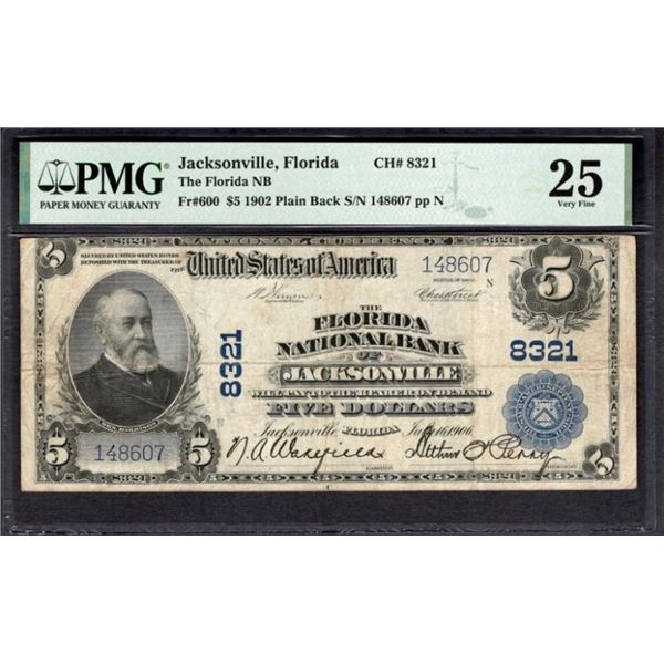 1902 $5 Jacksonville FL National PMG 25