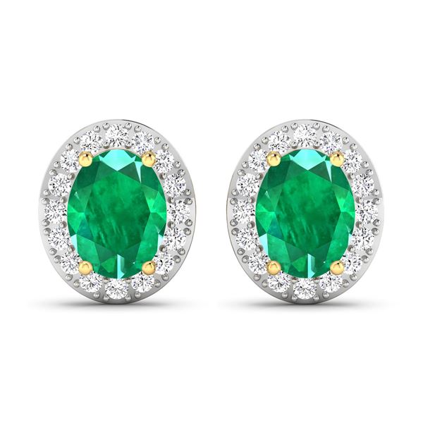 14KT Yellow Gold 2ctw Zambian Emerald and Diamond Earrings