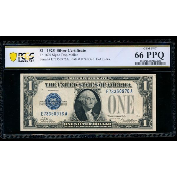 1928 $1 Silver Certificate PCGS 66PPQ