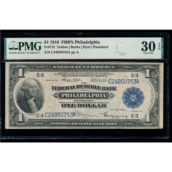 1918 $1 Philadelphia FRBN PMG 30EPQ