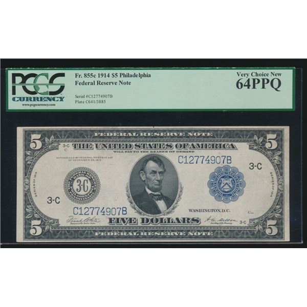 1914 $5 Philadelphia FRN PCGS 64PPQ