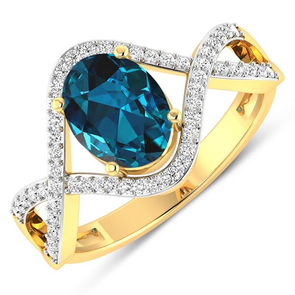 14KT Yellow Gold 1.1ctw London Blue Topaz and Diamond Ring