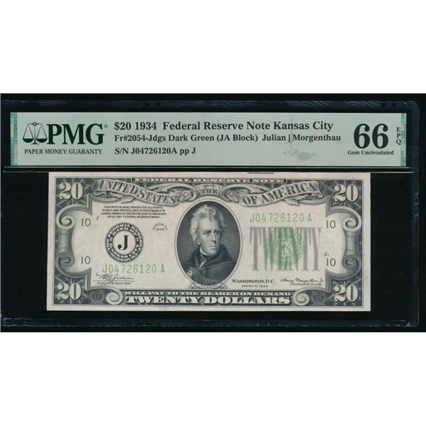 1934 $20 Kansas City FRN PMG 66EPQ