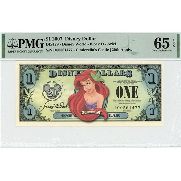 2007 $1 Ariel Disney Dollar PMG 65EPQ