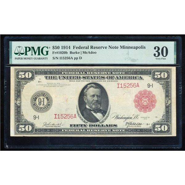 1914 $50 Red Seal Minneapolis FRN PMG 30