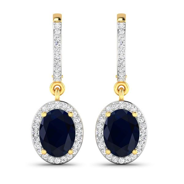 14KT Yellow Gold 2.6ctw Blue Sapphire and Diamond Earrings