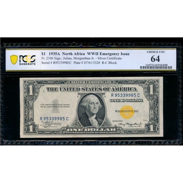 1935A $1 N Africa Silver Certificate PCGS 64