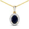 Image 1 : 14KT Yellow Gold 1.30ct Blue Sapphire and Diamond Pendant with Chain