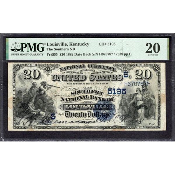 1882 $20 Louisville KY National PMG 20