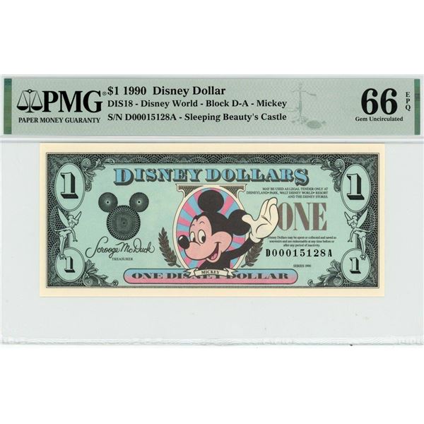 1990 $1 Mickey Disney Dollar PMG 66EPQ