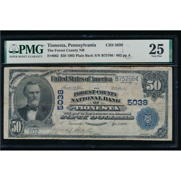 1902 $50 Tionesta PA National PMG 25