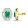 Image 4 : 14KT Yellow Gold 1.12ctw Zambian Emerald and Diamond Earrings