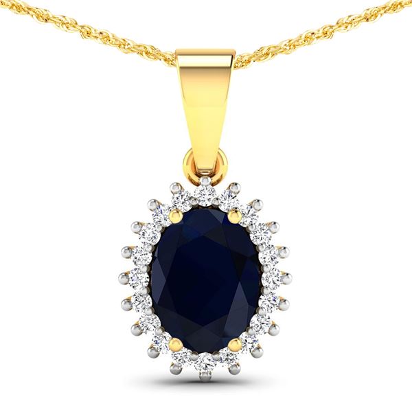 14KT Yellow Gold 1.3ctw Blue Sapphire and Diamond Pendant