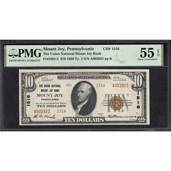 1929 $10 Mount Joy PA National PMG 55EPQ