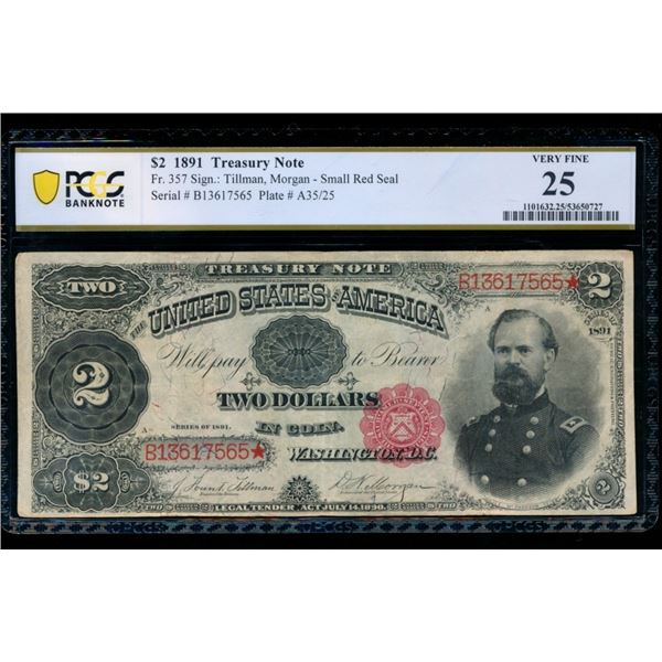 1891 $2 Treasury Note PCGS 25