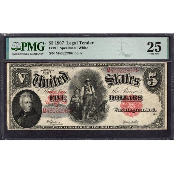 1907 $5 Legal Tender Note PMG 25