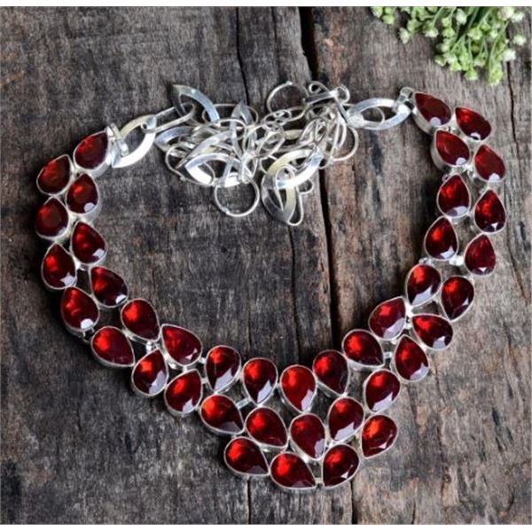 Beautiful 288 Ct Lab Created Red Ruby Necklace