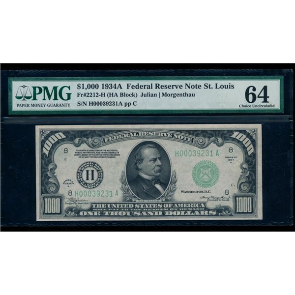 1934A $1000 St Louis FRN PMG 64