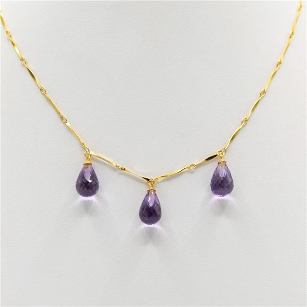 Natural Certified Amethyst 14KT Gold Plated Necklace