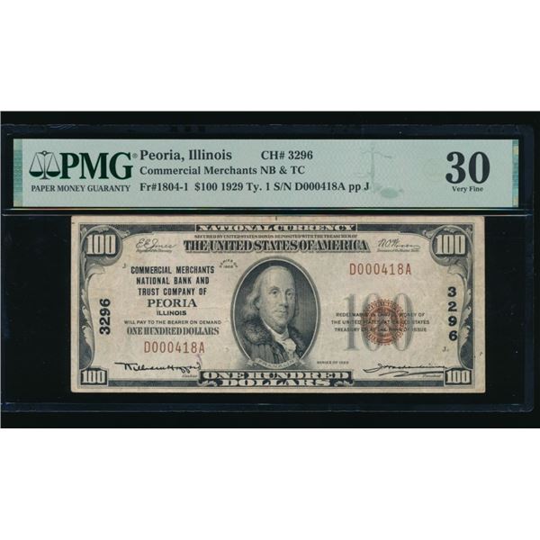 1929 $100 Peoria IL National PMG 30