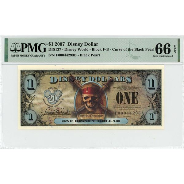 2007 $1 Curse of the Black Pearl Disney Dollar PMG 66EPQ