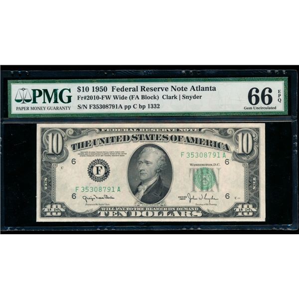 1950 $10 Atlanta FRN PMG 66EPQ
