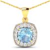 Image 1 : 14KT Yellow Gold 1.70ct Aquamarine and Diamond Pendant with Chain