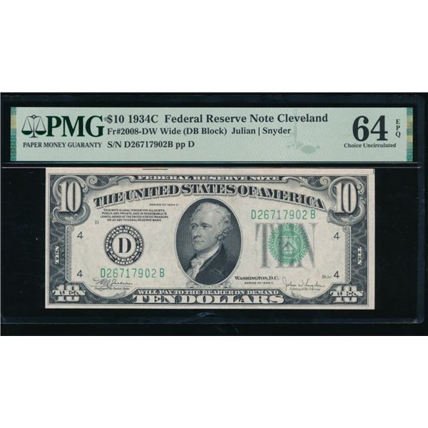 1934C $10 Cleveland FRN PMG 64EPQ