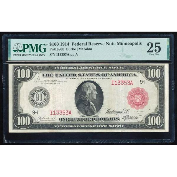 1914 $100 Red Seal Minneapolis FRN PMG 25