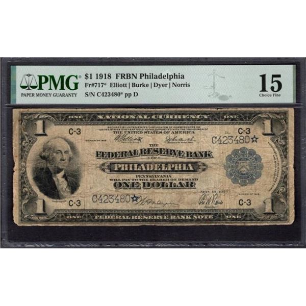 1918 $1 STAR New York FRBN PMG 15
