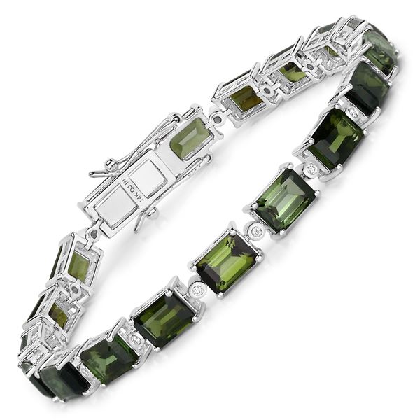 14KT White Gold 19.04ctw Green Tourmaline and Diamond Bracelet