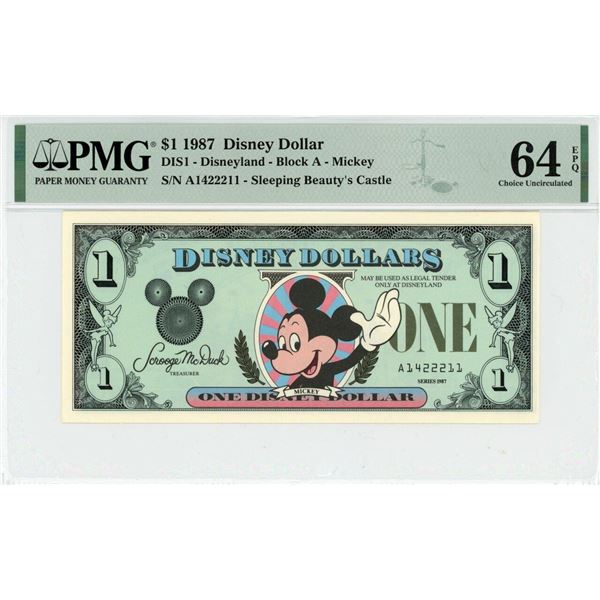 1987 $1 Mickey Disney Dollar PMG 64EPQ