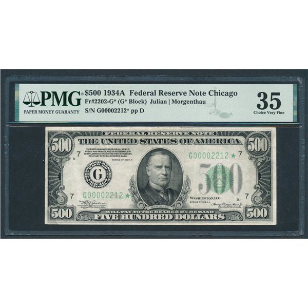 1934A $500 STAR Chicago FRN PMG 35