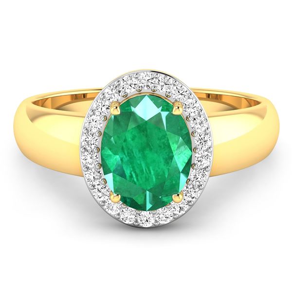 14KT Yellow Gold 1.53ct Zambian Emerald and Diamond Ring