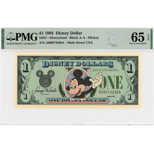 1988 $1 Mickey Disney Dollar PMG 65EPQ