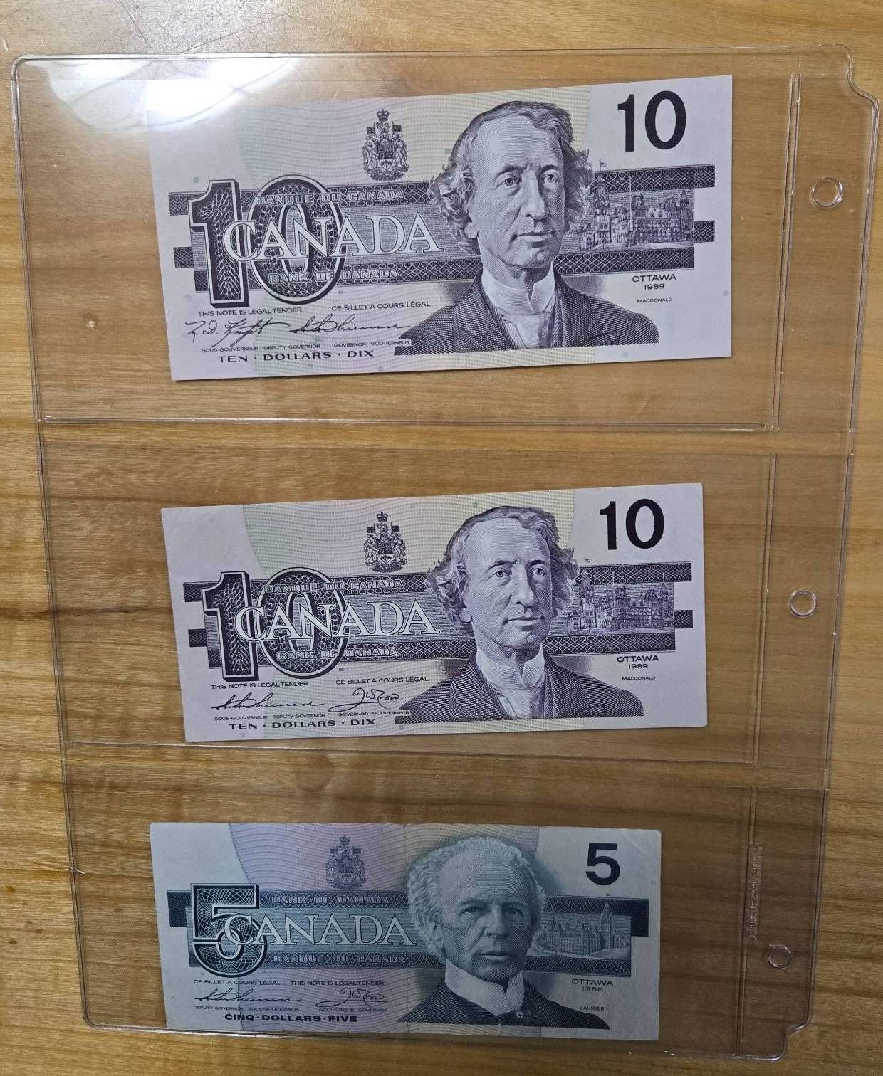 Canadian Bird Series Banknotes: Two $10s and One $5