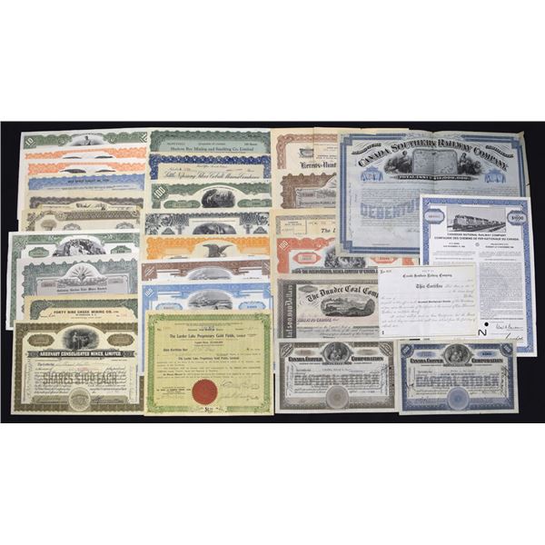 Canada. Canadian Mining and Railway Stock & Bond Certificates, ca. 1870s to 1950s.