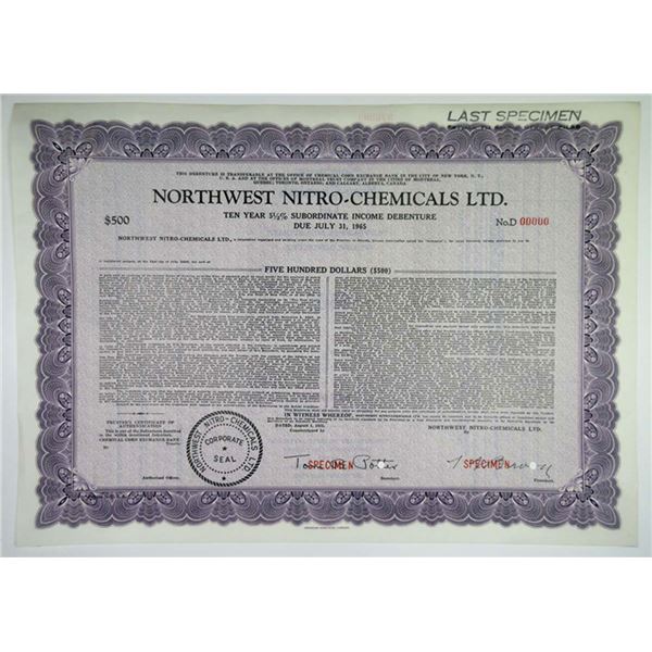 Canada. Northwest Nitro-Chemicals Ltd., 1955 Specimen 5.5% Subordinate Bond, VF
