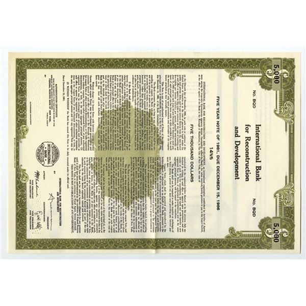 International Bank for Reconstruction & Development, 1981 $5,000 Specimen Bond