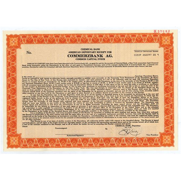 Germany. Commerzbank AG, 1985 Odd Shrs Specimen ADR Stock Cert, VF SCBN