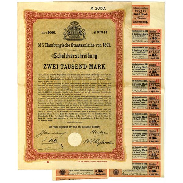Germany. Government of Hamburg, 1891, Issued Bond