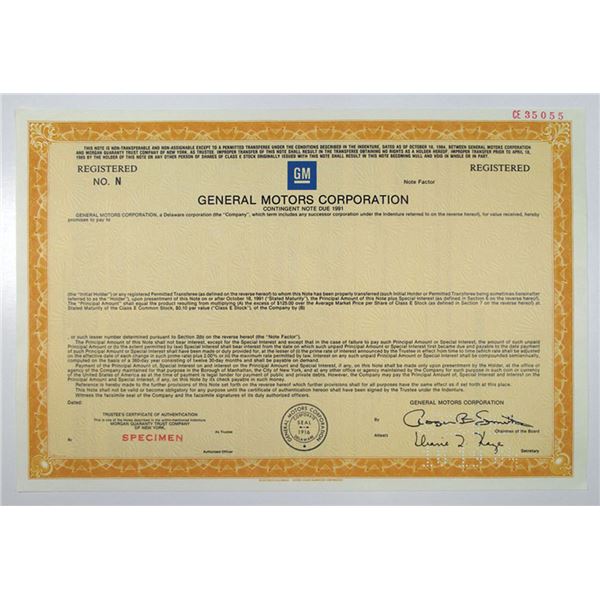 General Motors Corp., 1984 $Odd Specimen Registered Contingent Bond, VF SC-USBN