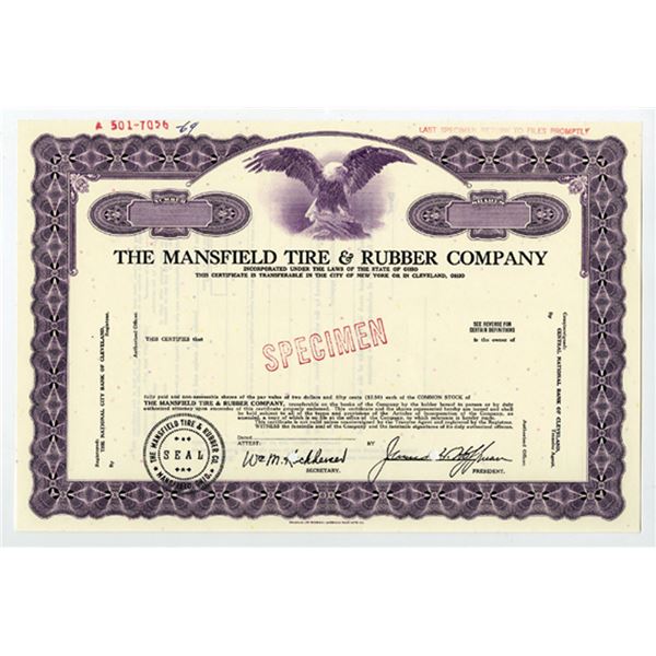 Mansfield Tire & Rubber Co., 1969 Specimen Stock Certificate, XF FL-ABNC
